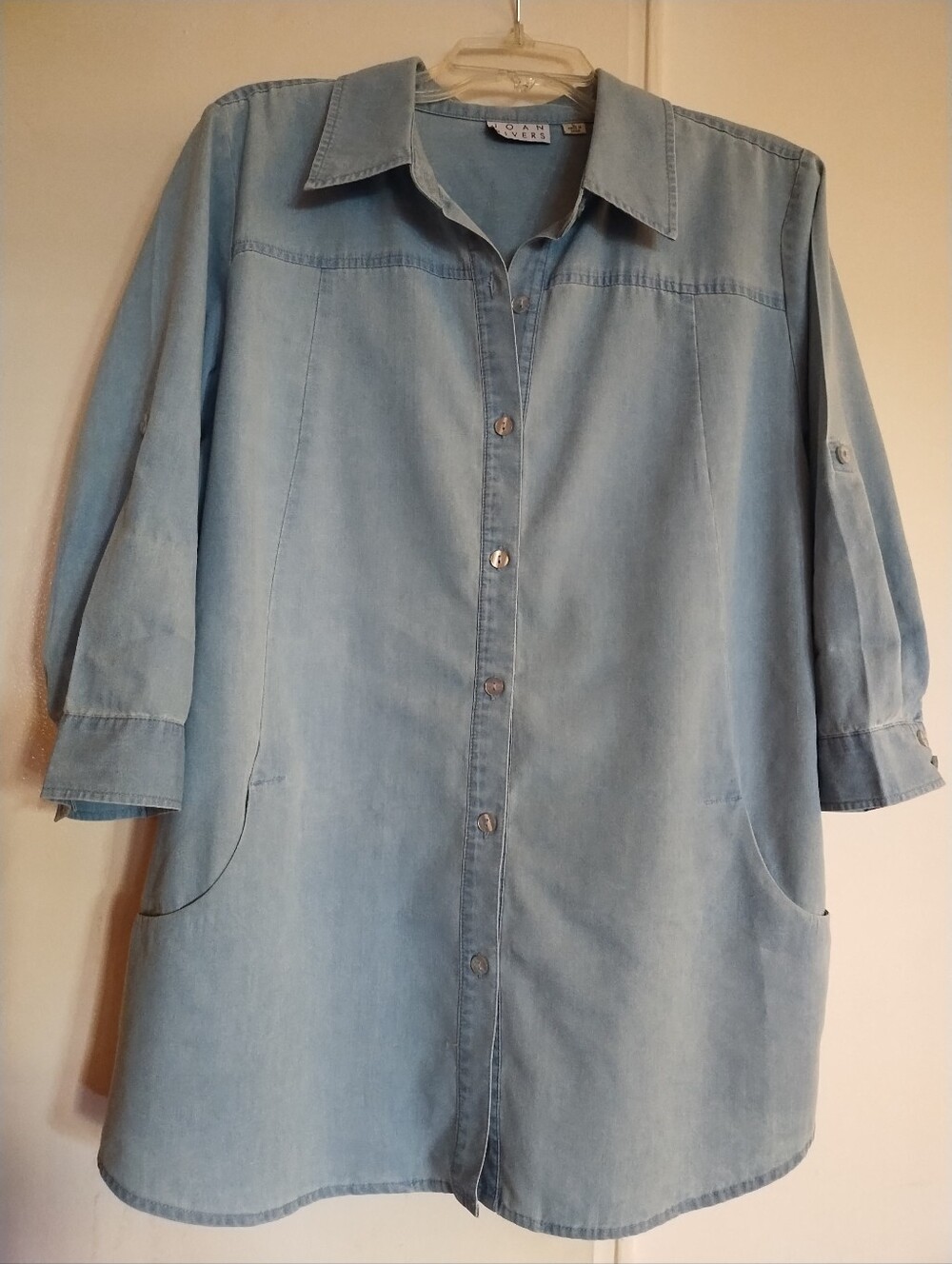 Joan Rivers 3/4 Sleeve Denim Button Down Shirt Jacket Size L